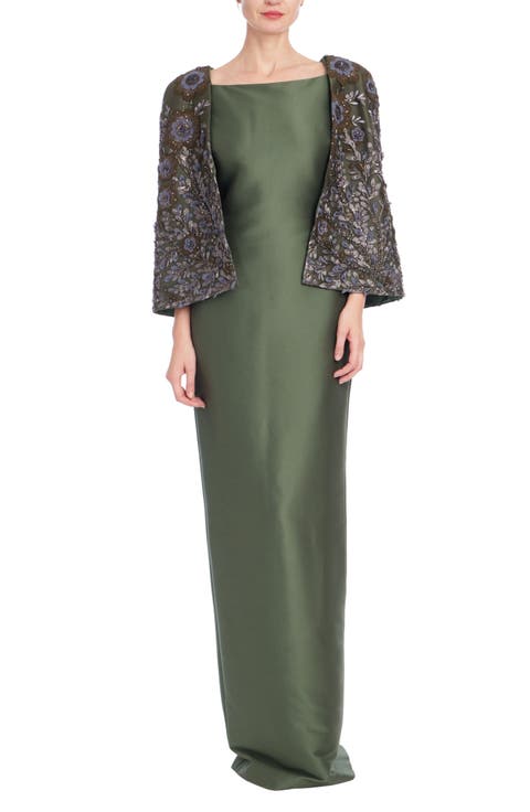 Sequin Embroidered Tulle Sleeve Gown