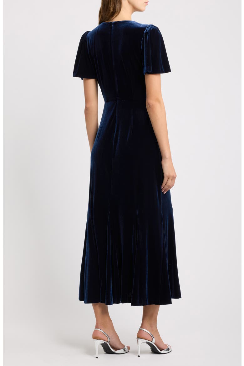 Flutter Sleeve Velvet Midi Dress, Alternate, color, NAVY