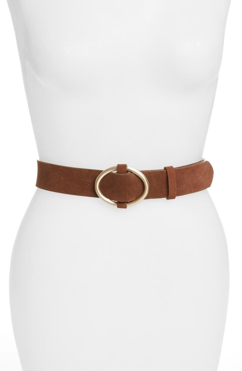 Rachel Parcell Oval Buckle Suede Belt, Main, color, 
