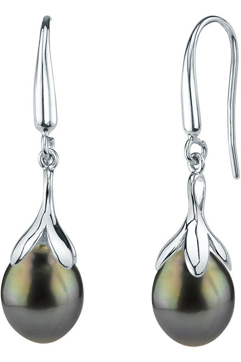 10-11mm Tahitian South Sea Pearl Olive Drop Earrings, Main, color, Sterling Silver