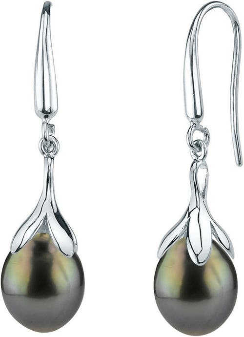 The Pearl Source 10-11mm Tahitian South Sea Pearl Olive Drop Earrings In Sterling Silver