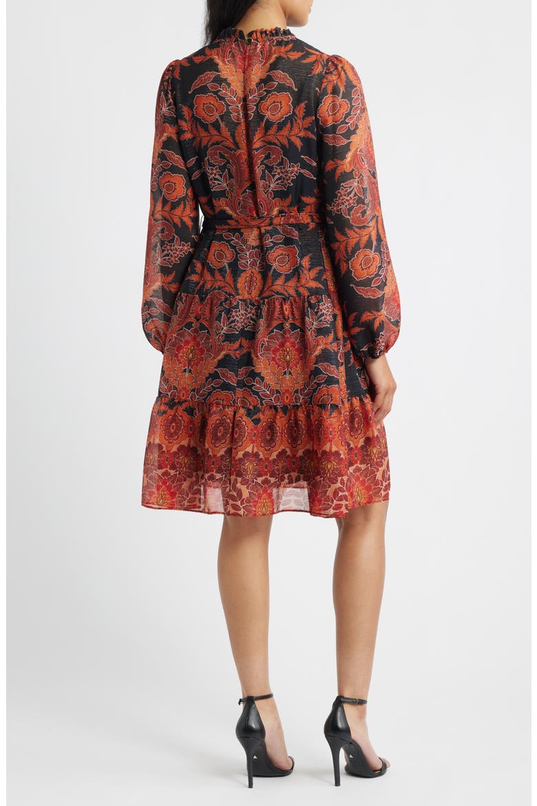 Metallic Paisley Ruffle Long Sleeve Dress, Alternate, color, BLACK MULTI