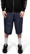 PLEASURES X Zero Skateboards Skull Embroidered Denim Shorts