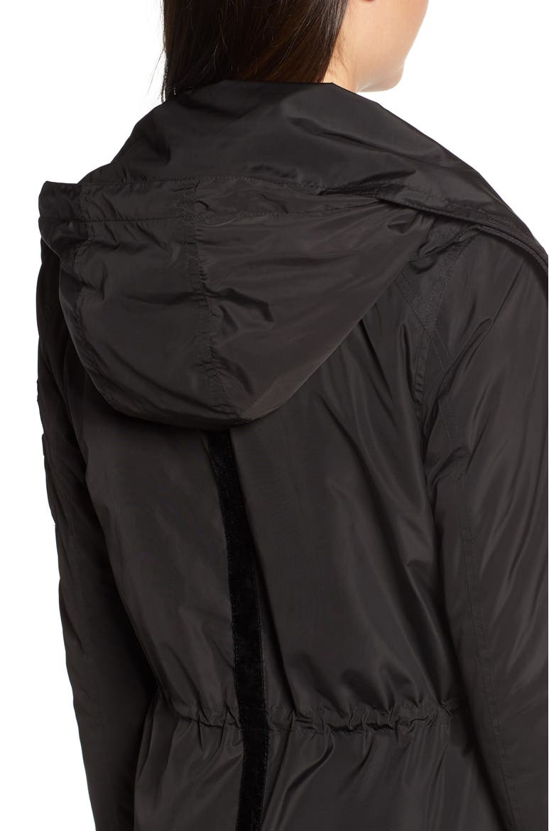 Velvet Trim Rain Parka, Alternate, color, BLACK