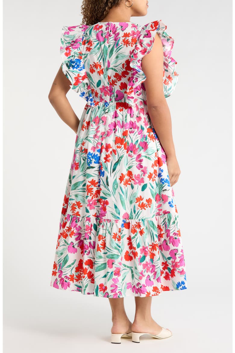 Kivia Smocked Floral Cotton Midi Dress, Alternate, color, WHT-RED-BLUE