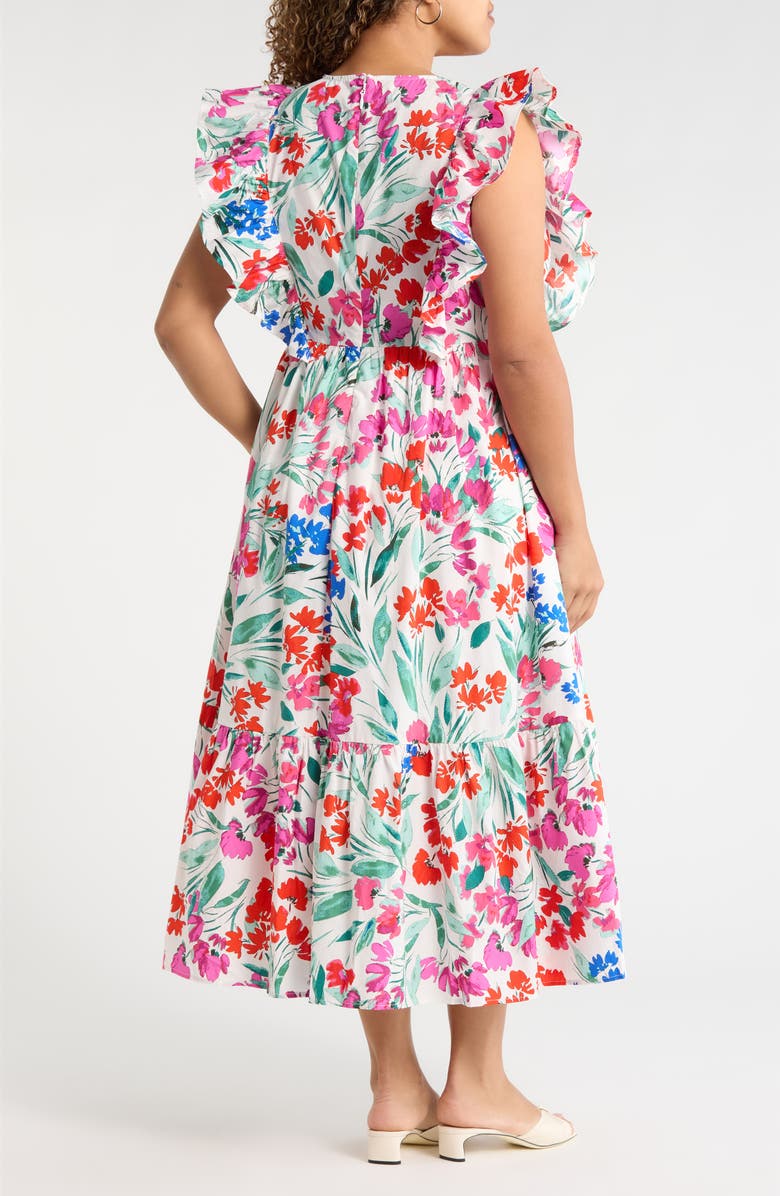 SUGARLIPS Kivia Smocked Floral Cotton Midi Dress, Alternate, color, Wht-Red-Blue