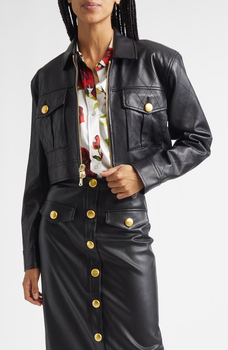 L'AGENCE Micah Quilted Leather Crop Jacket, Main, color, Black