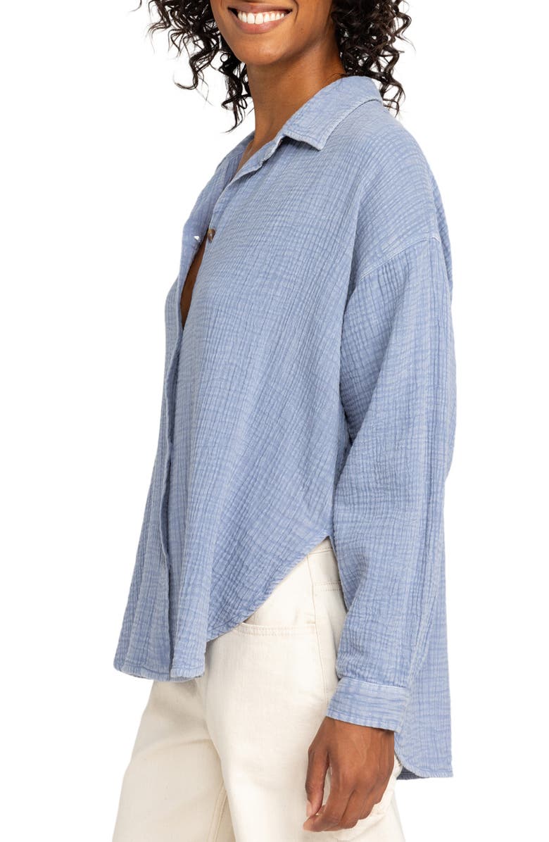 Roxy Morning Time Washed Cotton Button-Up Shirt, Alternate, color, Infinity B