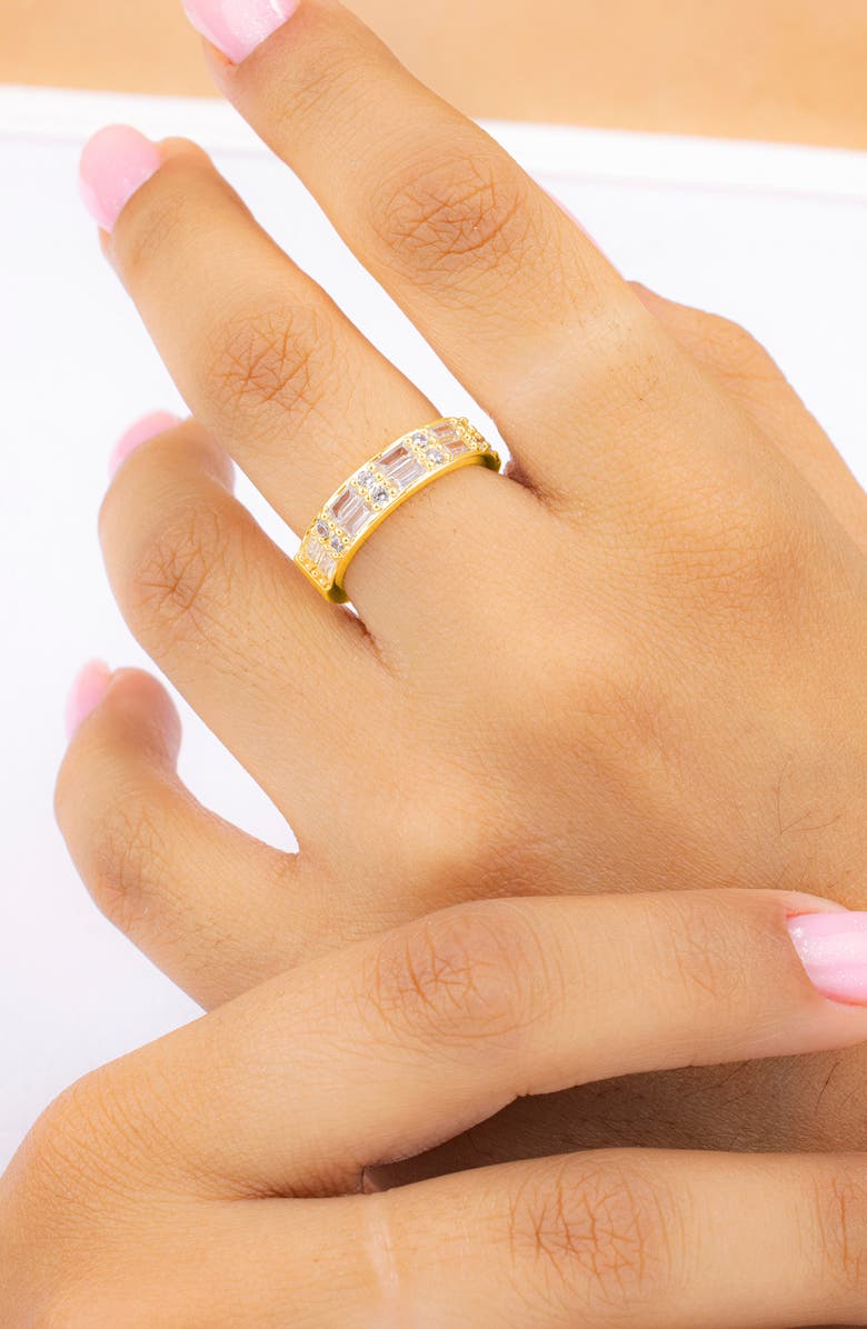 Sterling Forever Nina Cubic Zirconia Baguette Ring, Alternate, color, Gold