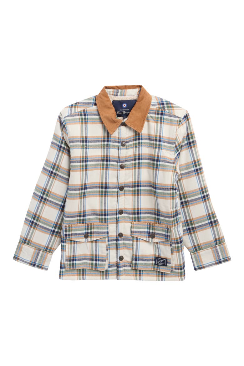 Kids' Plaid Shirt Jacket with Faux Shearling Lining, Main, color, IVORY