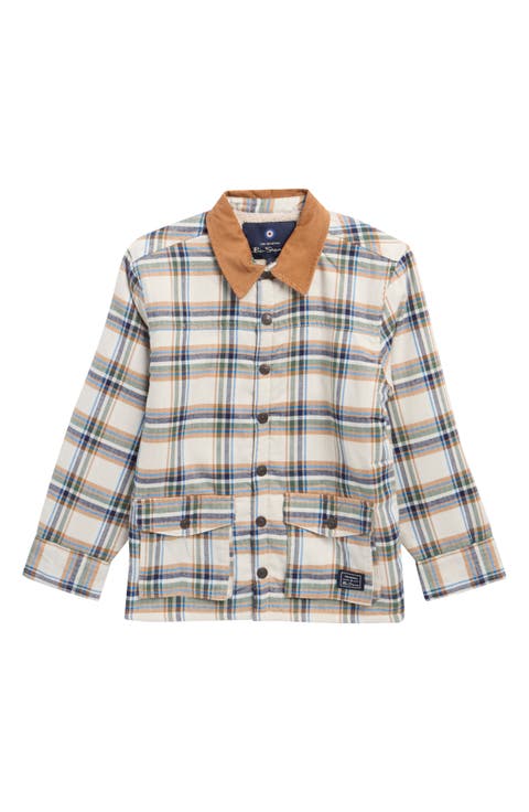 Kids' Plaid Shirt Jacket with Faux Shearling Lining