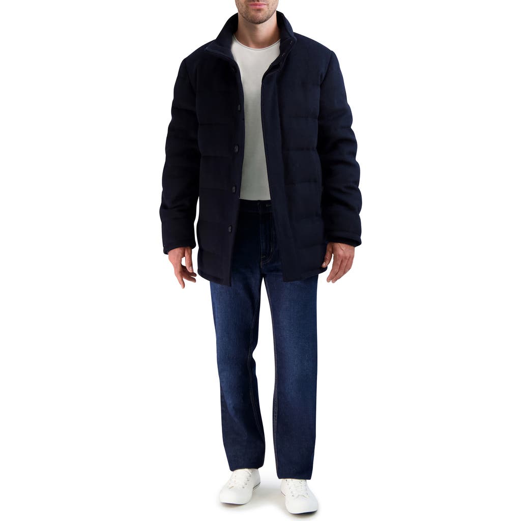 Cole Haan Padded Down Wool Blend Jacket In Blue