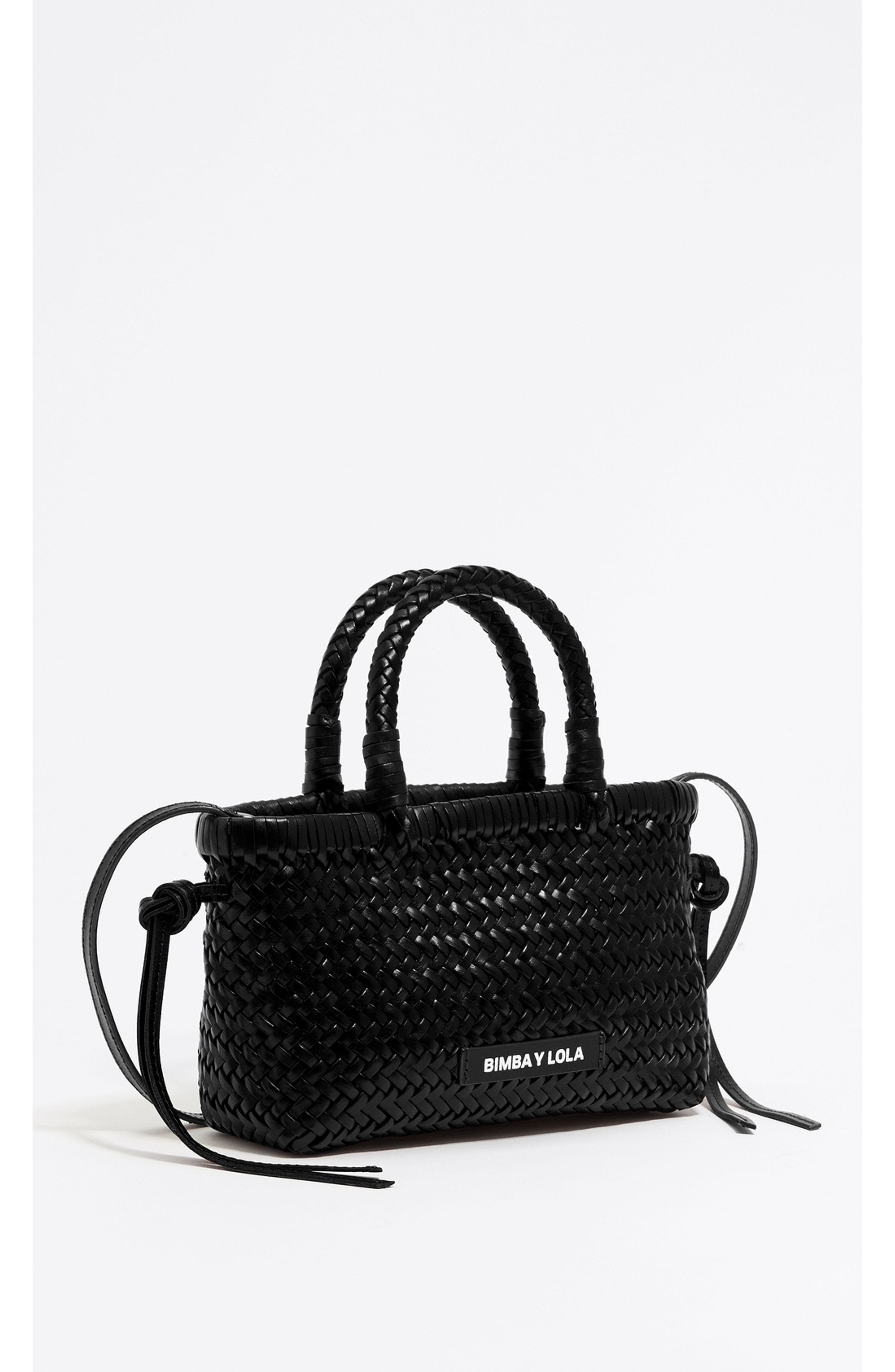 Bimba y Lola Plaited Leather Mini Bag, Main, color, Black