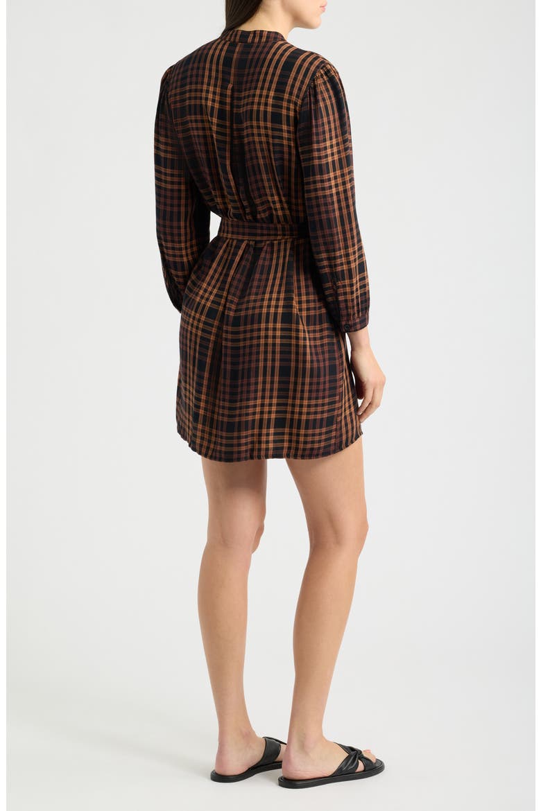 Plaid Puff Shoulder Tie Waist Shirtdress, Alternate, color, AUTUMN EMBER PLAID