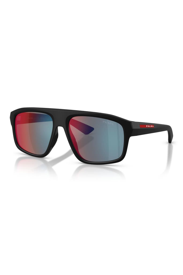 59mm Shield Sunglasses, Alternate, color, MATTE BLACK / GREY BLUE/ RED