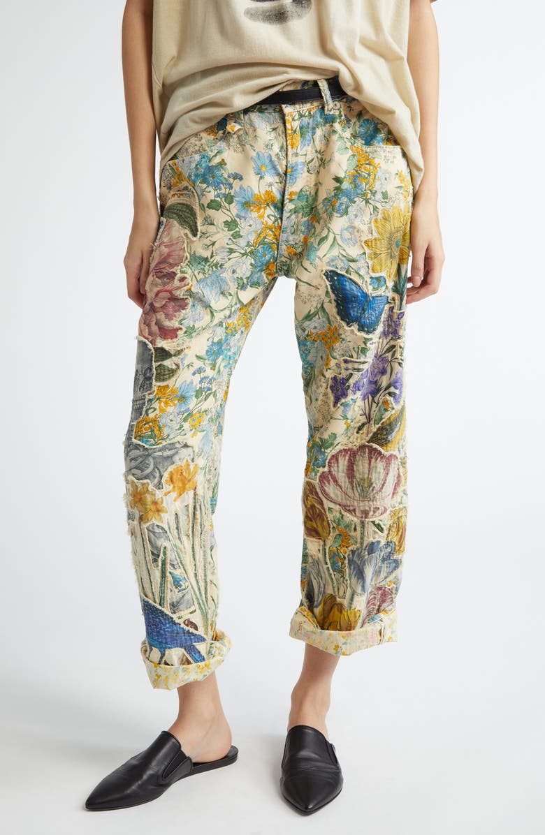 R13 Floral Appliqué X-Boyfriend Pants, Main, color, 