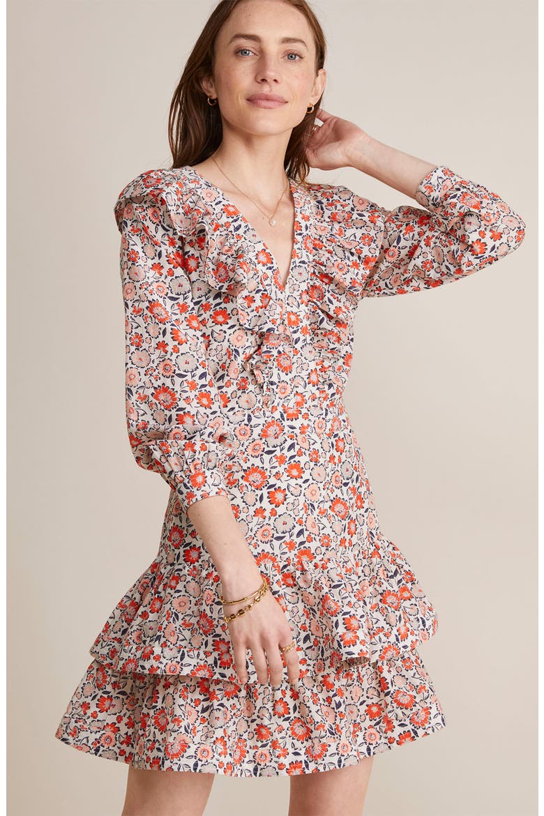 Ivy Floral Long Sleeve Cotton & Silk Dress, Alternate, color, FLORAL MULTI - STONE