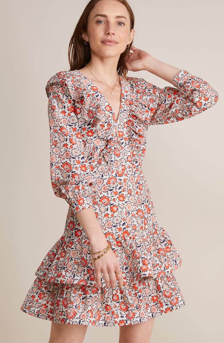 vineyard vines Ivy Floral Long Sleeve Cotton & Silk Dress, Alternate, color, Floral Multi - Stone