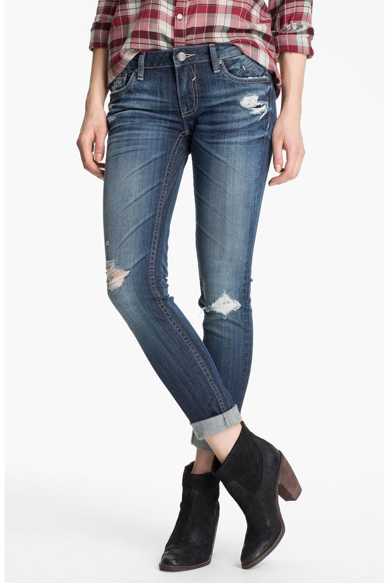 Destroyed Skinny Jeans, Main, color, DARK WASH