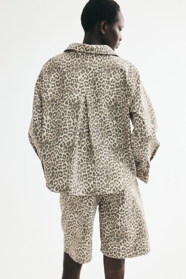 Cotton Denim Overshirt, Alternate, color, Light beige/leopard print