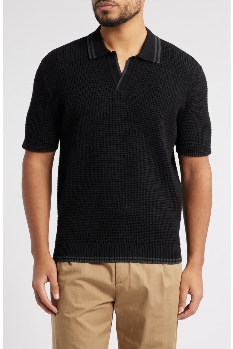 Cassette Short Sleeve Cotton Polo Sweater, Main, color, BLACK