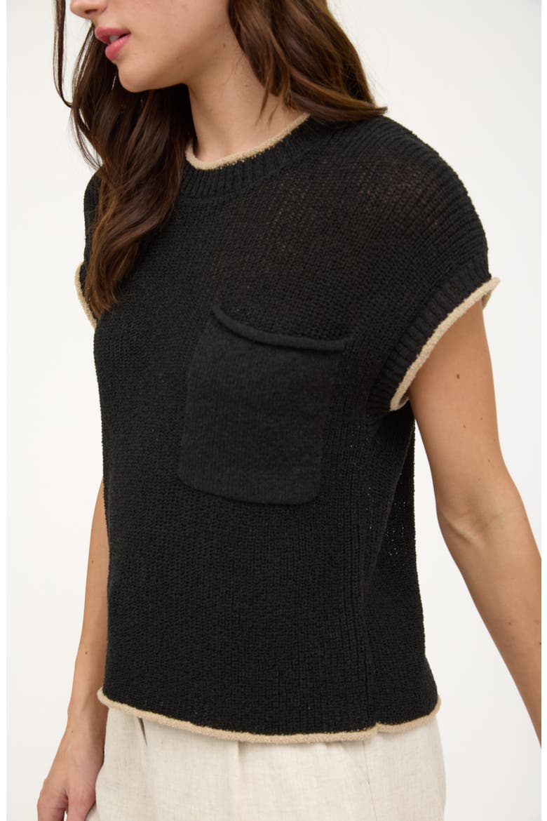 Contrast Edge Cap Sleeve Sweater, Alternate, color, BLACK
