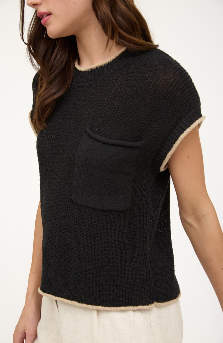Blu Pepper Contrast Edge Cap Sleeve Sweater, Alternate, color, Black