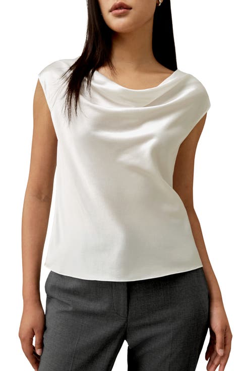 Silk Charmeuse Cowl Neck Top