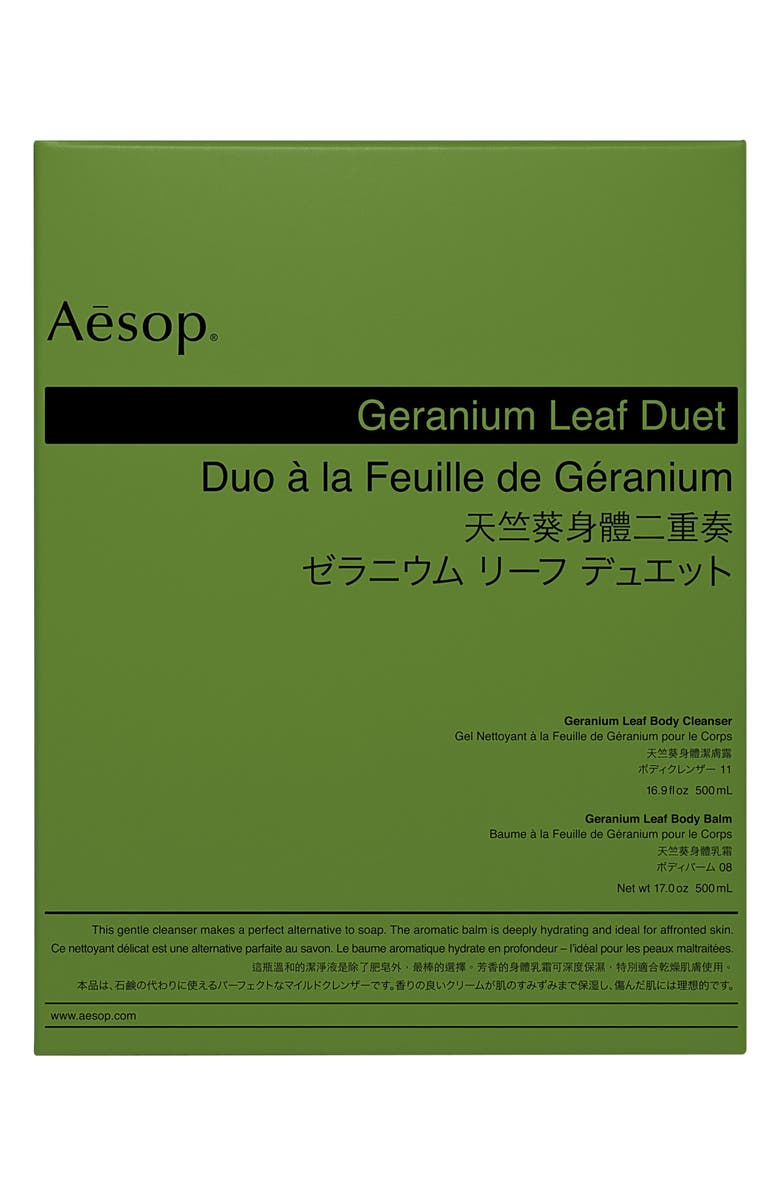 Aesop Geranium Leaf Body Cleanser & Body Balm Duet, Alternate, color,