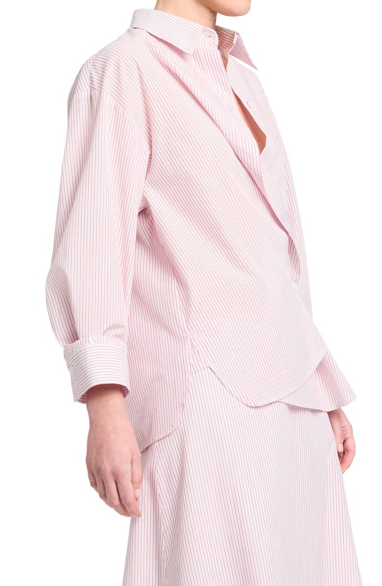 TWP Newest Earl Stripe Wrap Front Cotton Button-Up Shirt, Alternate, color, White / Red