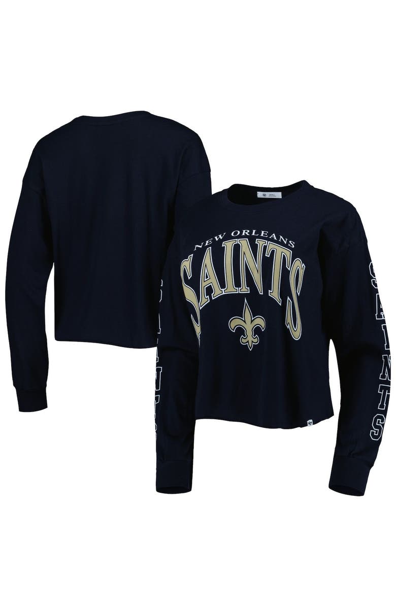 '47 Women's '47 Black New Orleans Saints Skyler Parkway Cropped Long Sleeve T-Shirt, Main, color, Black