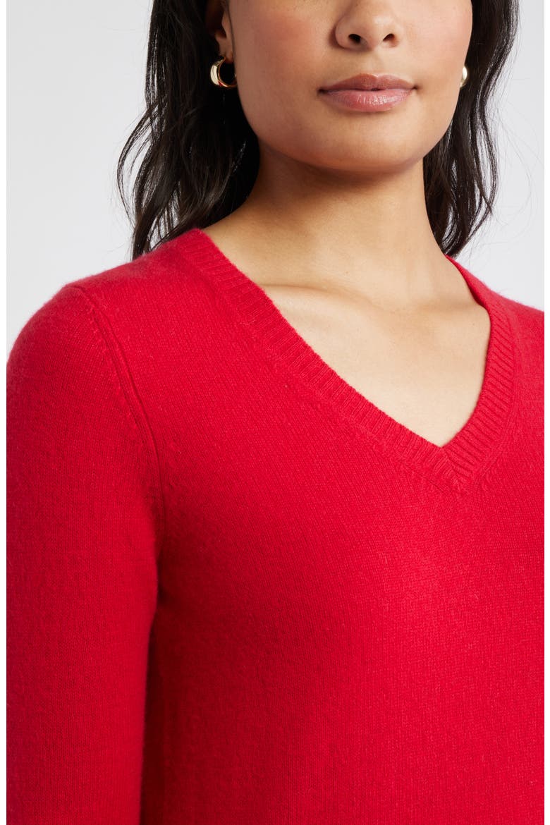 Cashmere V-Neck Sweater, Alternate, color, RED LYCHEE