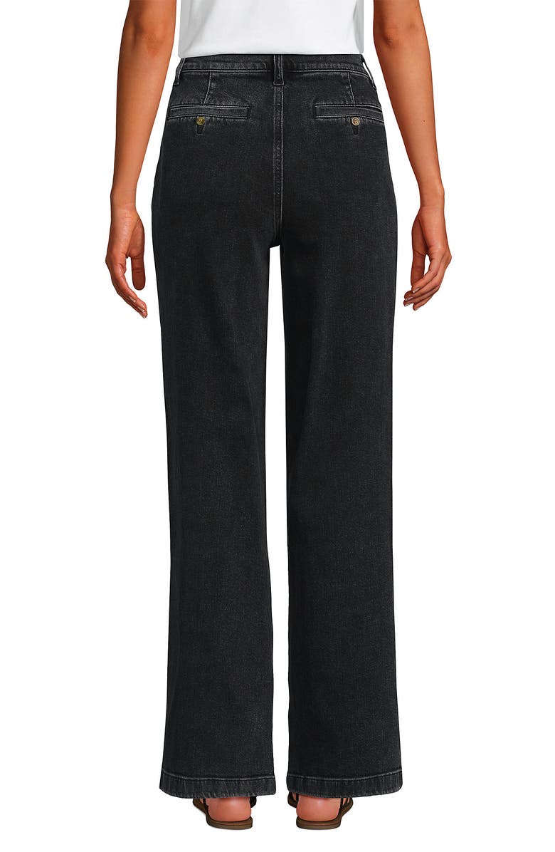 Lands' End High Rise Soft Denim Pleated Wide Leg Trousers, Alternate, color, Black Wash