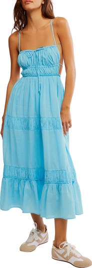 lace floral maxi dress Madara Lace-Up Back Maxi Dress Floral Blue