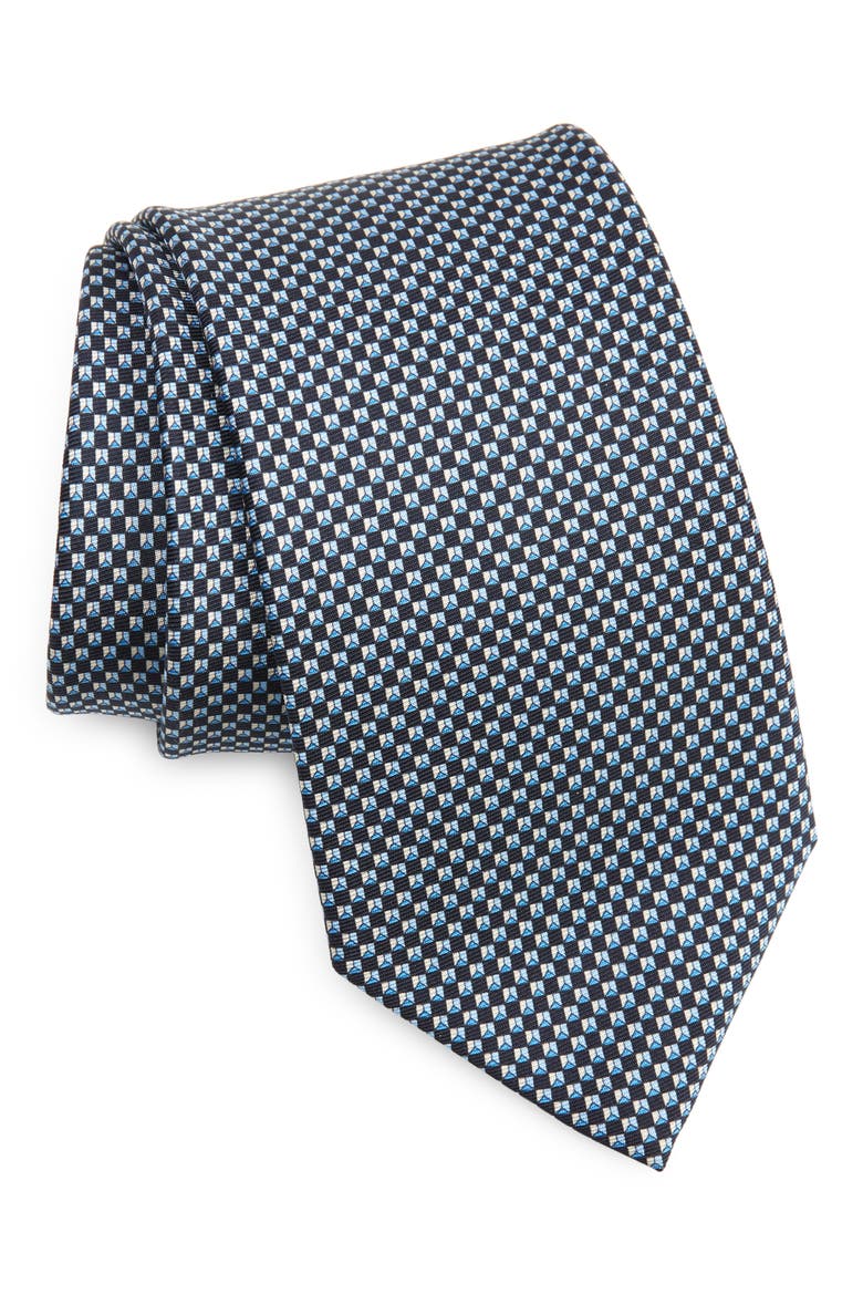 Neat Mulberry Silk Tie, Main, color, NAVY FAN