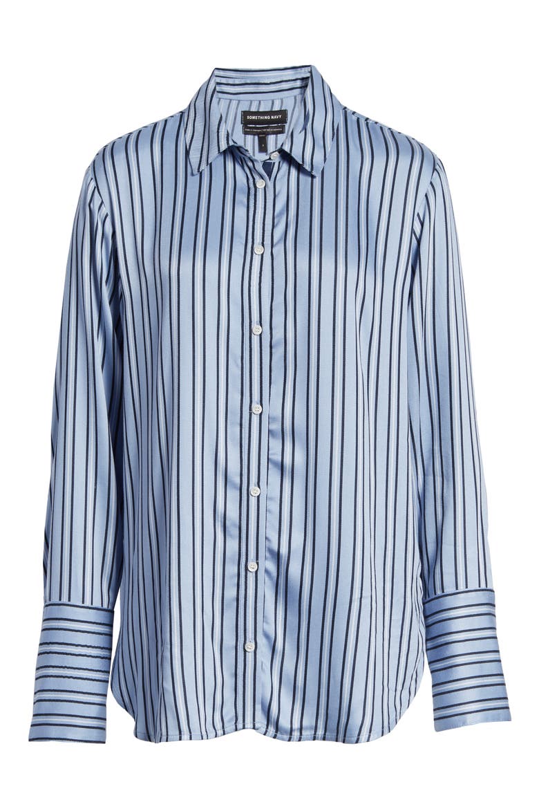 Stripe Satin Boyfriend Top (Nordstrom Exclusive), Alternate, color, BLUE BRUNNERA STRIPE SATIN