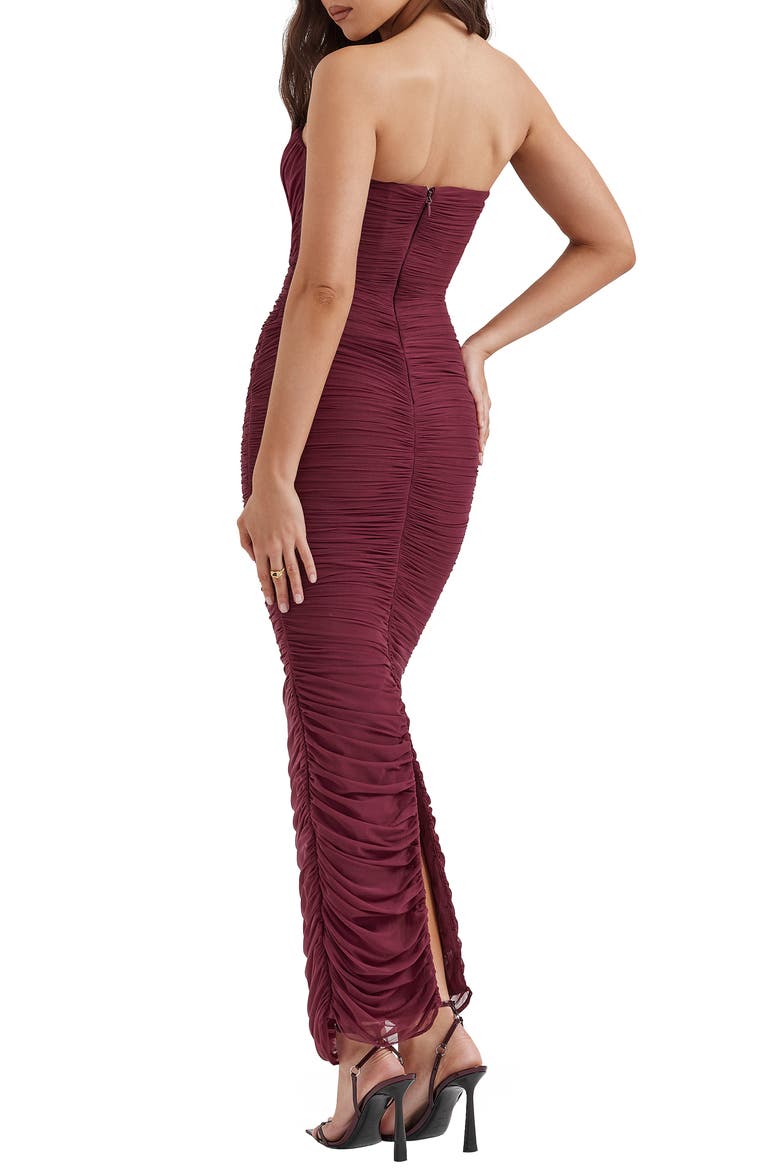 Gradient Color Strapless Ruched Mesh Gown, Alternate, color, WINDSOR WINE