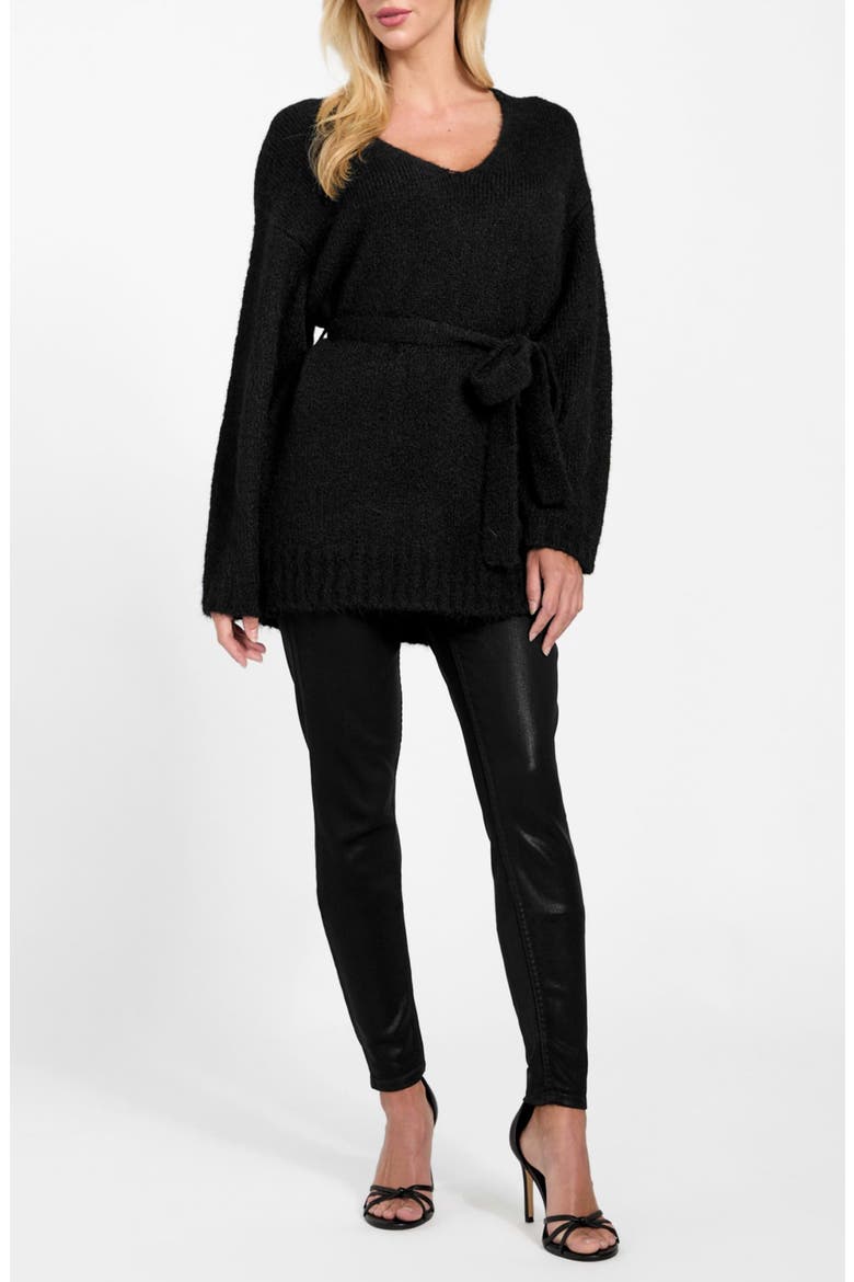Kiyoka Tie Waist Tunic Sweater, Alternate, color, BLACK-BLACK