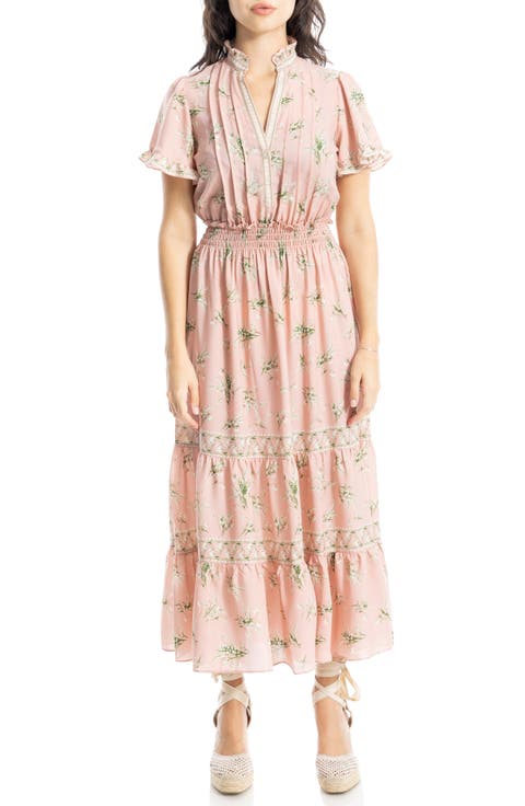 Smocked Flutter Sleeve Maxi Dress