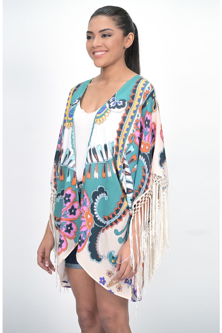 Fringe Kimono Wrap, Alternate, color, CREAM TEAL