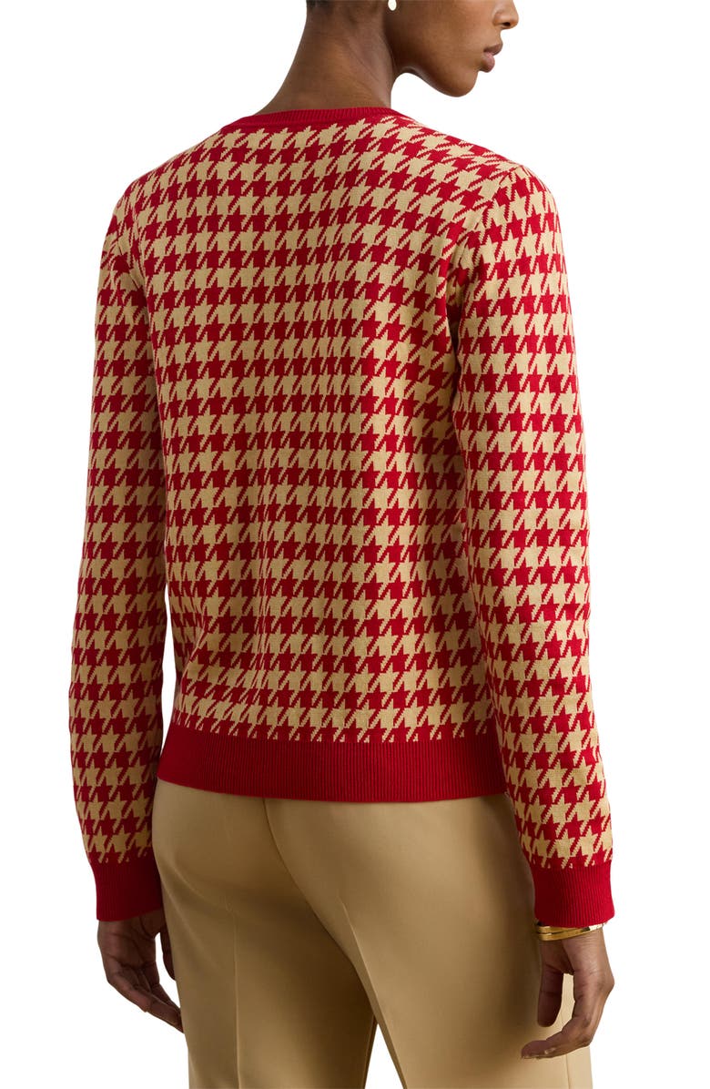 Lauren Ralph Lauren Houndstooth Cotton Blend Cardigan, Alternate, color, Red/ Tan