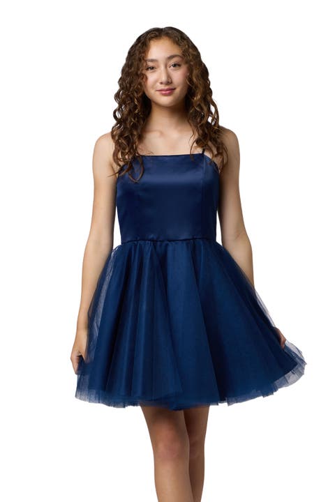 Satin and Tulle Party Dress in Longer Length (Big Kid)