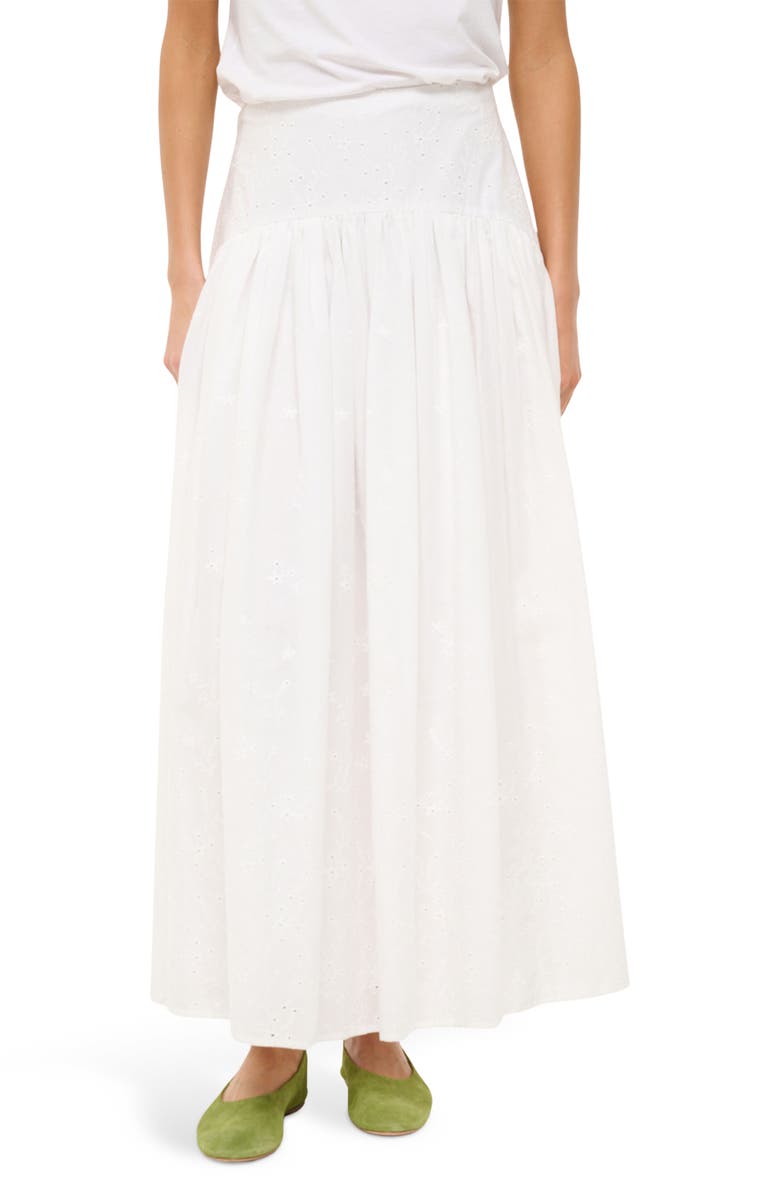 STAUD Procida Eyelet Cotton Maxi Skirt, Main, color, White Eyelet