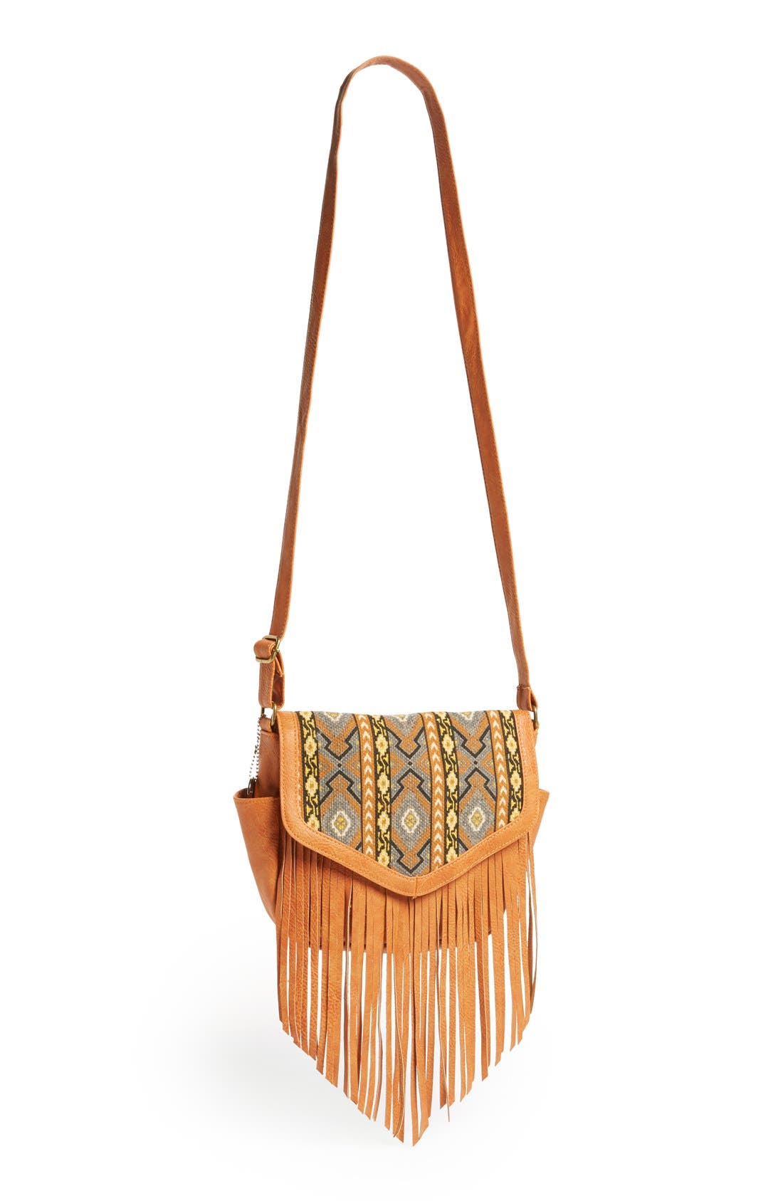 Print Fringe Crossbody Bag, Main, color, COGNAC