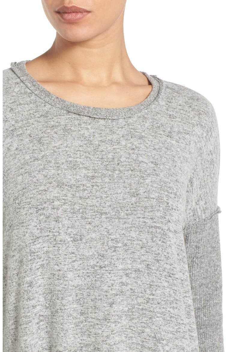 Rib Long Sleeve Fuzzy Top, Alternate, color, LIGHT HEATHER GREY