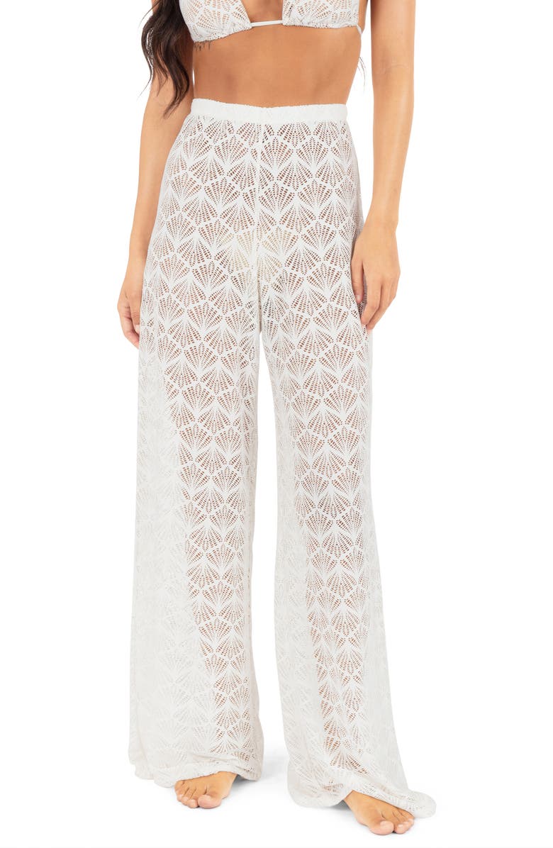 Hurley Open Stitch Wide Leg Cover-Up Pants, Main, color, Egret