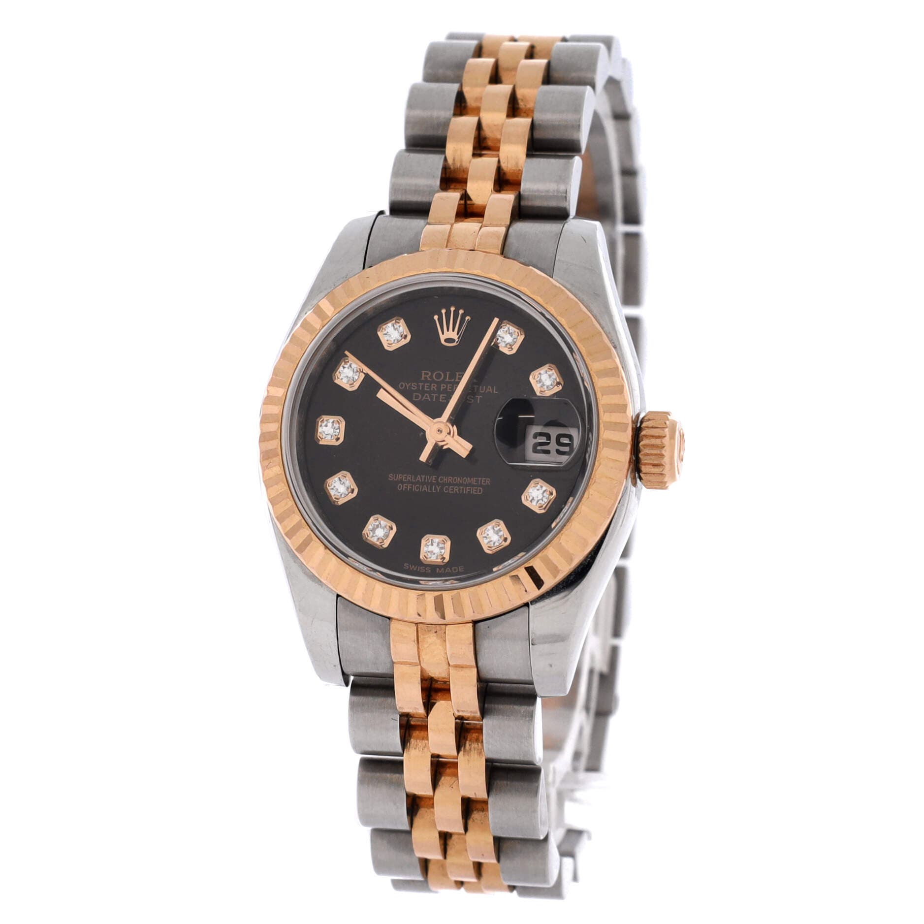 Oyster Perpetual Datejust Automatic Watch Stainless Steel and Rose Gold with Diamond Markers 26, Alternate, color, Metallic Gold