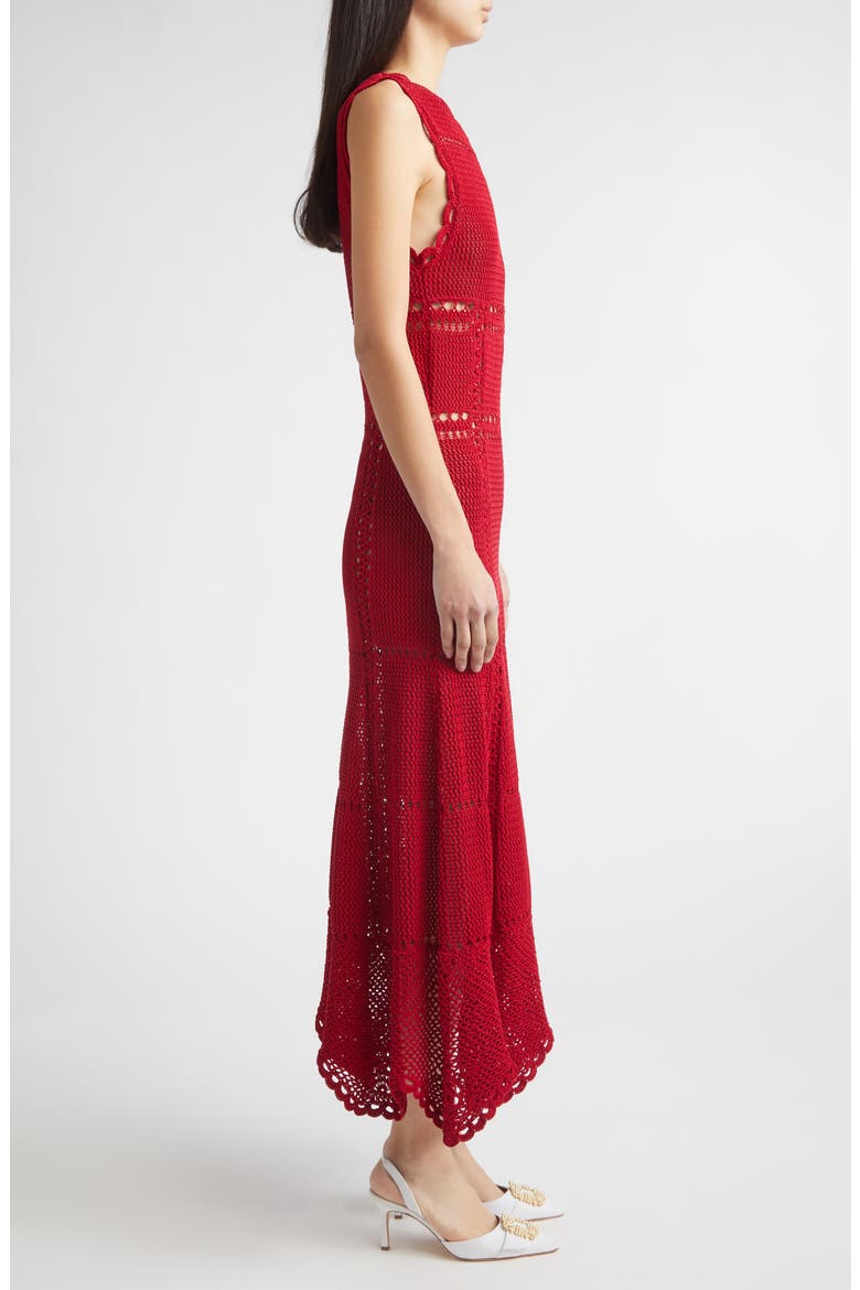 Flared Crochet Cotton Midi Dress, Alternate, color, RUBY RED