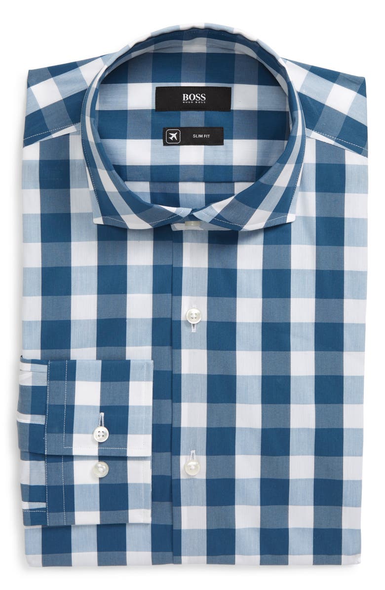 BOSS Slim Fit Stretch Check Dress Shirt, Main, color,