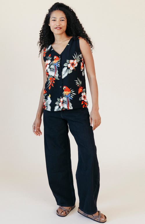 Poplinen Ada Tropical Print Tank In Black